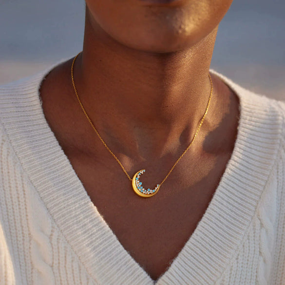 S925 Sterling Silver Geometric Star And Moon Necklace Electroplated O Word Chain