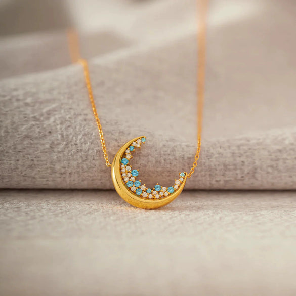 S925 Sterling Silver Geometric Star And Moon Necklace Electroplated O Word Chain