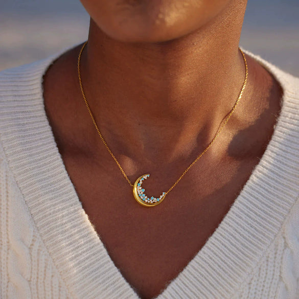 S925 Sterling Silver Geometric Star And Moon Necklace Electroplated O Word Chain