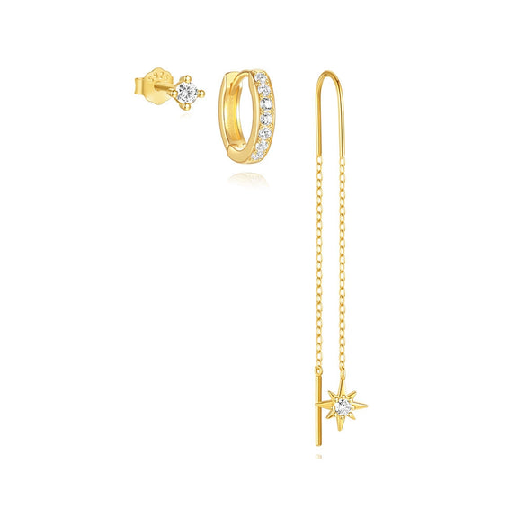 S925 Sterling Silver Geometric Star Earrings With Electroplating Treatment For Women
