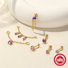 S925 Sterling Silver Geometric Star Love Zircon Amethyst Pendant Earrings With Long Chain And Cartilage Chain Piercing For Women
