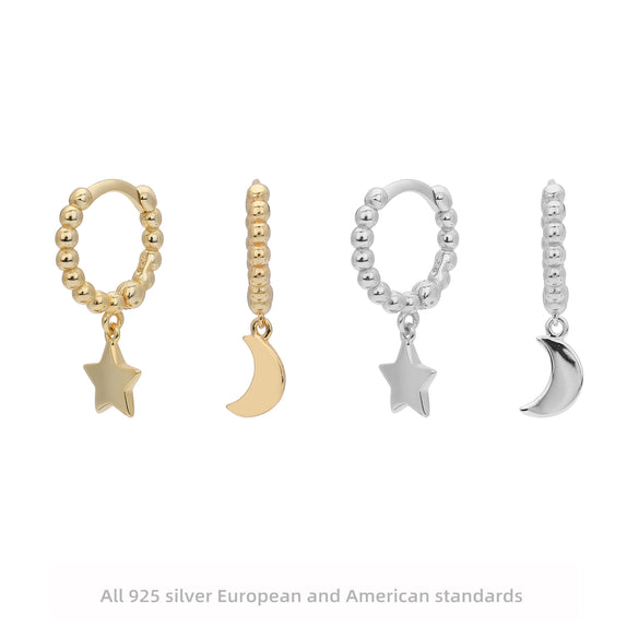 S925 Sterling Silver Geometric Star Moon Earrings