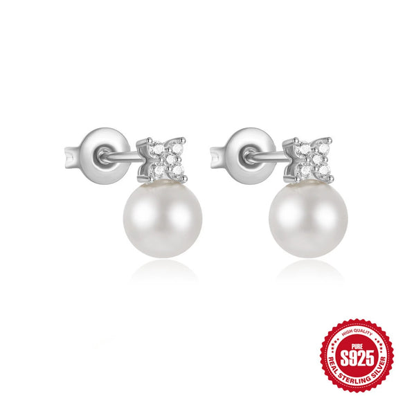 S925 Sterling Silver Geometric Star Moon Pearl Moonstone Diamond Earrings For Women With Electroplating