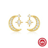 S925 Sterling Silver Geometric Star Moon Pearl Moonstone Diamond Earrings For Women With Electroplating