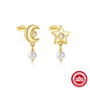 S925 Sterling Silver Geometric Star Moon Pearl Moonstone Diamond Earrings For Women With Electroplating