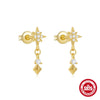 S925 Sterling Silver Geometric Star Moon Pearl Moonstone Diamond Earrings For Women With Electroplating