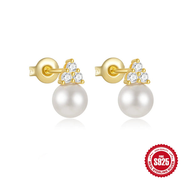 S925 Sterling Silver Geometric Star Moon Pearl Moonstone Diamond Earrings For Women With Electroplating
