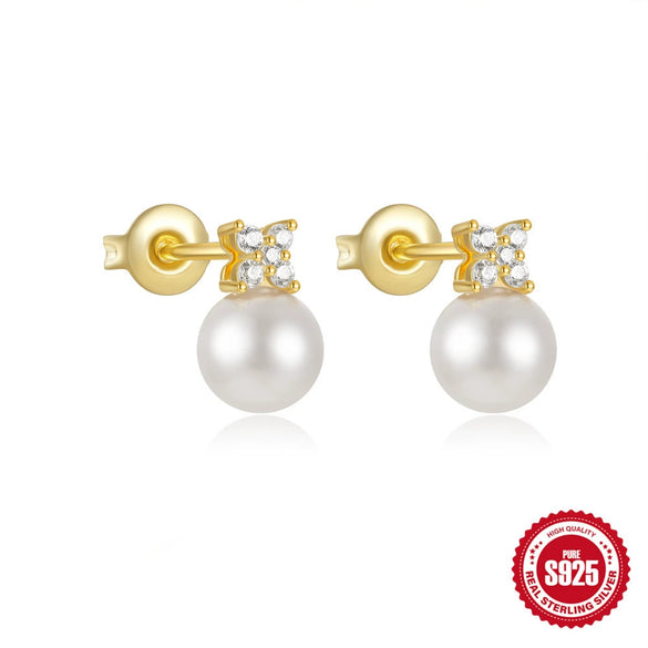 S925 Sterling Silver Geometric Star Moon Pearl Moonstone Diamond Earrings For Women With Electroplating