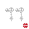 S925 Sterling Silver Geometric Star Moon Pearl Moonstone Diamond Earrings For Women With Electroplating