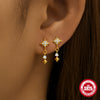 S925 Sterling Silver Geometric Star Moon Pearl Moonstone Diamond Earrings For Women With Electroplating