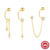 S925 Sterling Silver Geometric Star Moon Tassel Stacked Earrings For Women With Electroplating And Diamond Encrusted Small Gold Balls