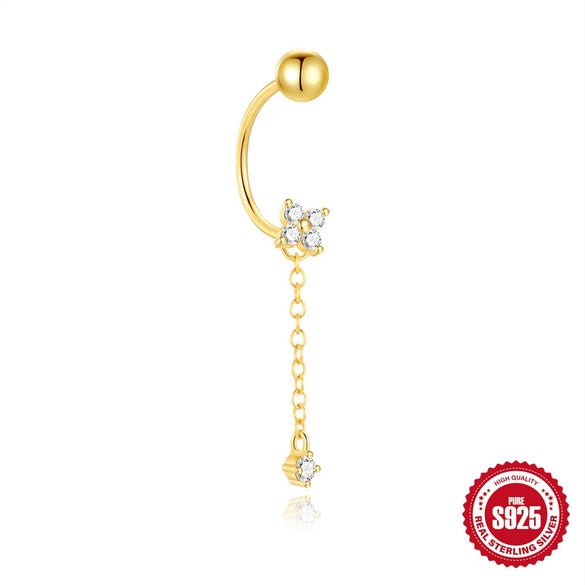 S925 Sterling Silver Geometric Star Moon Tassel Stacked Earrings For Women With Electroplating And Diamond Encrusted Small Gold Balls