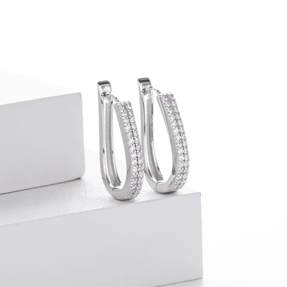 S925 Sterling Silver Geometric Stoneencrusted Electroplated Women's Earrings