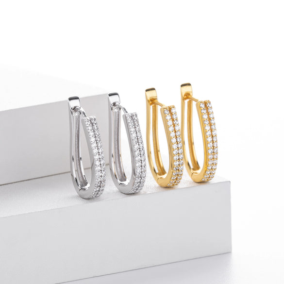 S925 Sterling Silver Geometric Stoneencrusted Electroplated Women's Earrings