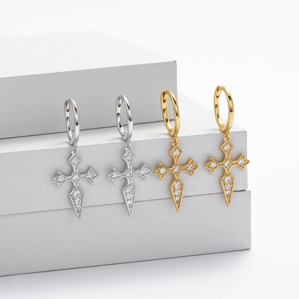 S925 Sterling Silver Geometric Style Cross Earrings With Diamond Fashion Allmatch Jewelry