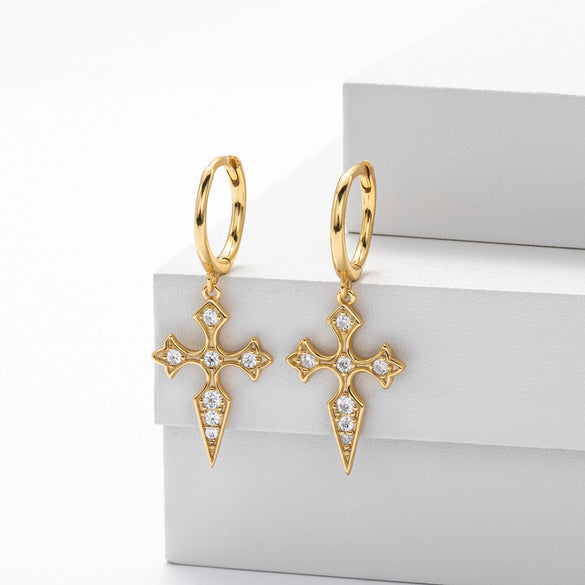 S925 Sterling Silver Geometric Style Cross Earrings With Diamond Fashion Allmatch Jewelry