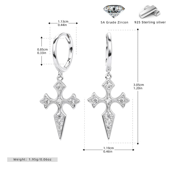 S925 Sterling Silver Geometric Style Cross Earrings With Diamond Fashion Allmatch Jewelry