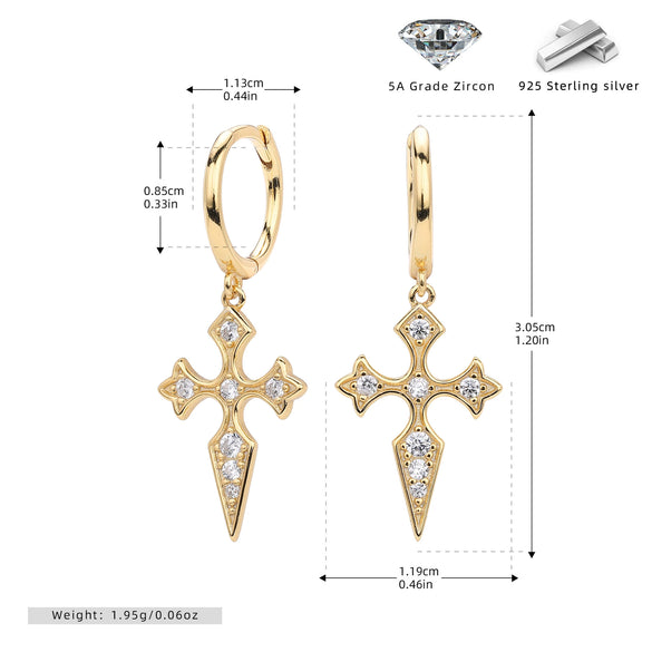 S925 Sterling Silver Geometric Style Cross Earrings With Diamond Fashion Allmatch Jewelry