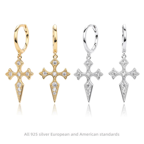 S925 Sterling Silver Geometric Style Cross Earrings With Diamond Fashion Allmatch Jewelry