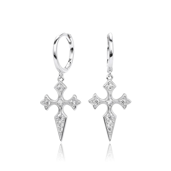 S925 Sterling Silver Geometric Style Cross Earrings With Diamond Fashion Allmatch Jewelry