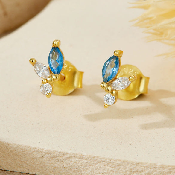 S925 Sterling Silver Geometric Style Earrings Inlaid With Zircon Electroplated With Platinum And 18K Gold For Women