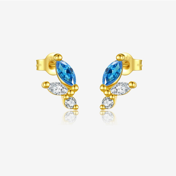 S925 Sterling Silver Geometric Style Earrings Inlaid With Zircon Electroplated With Platinum And 18K Gold For Women