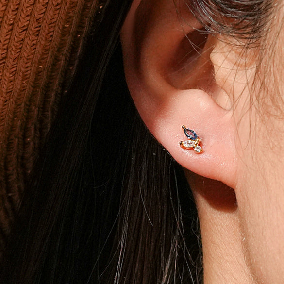 S925 Sterling Silver Geometric Style Earrings Inlaid With Zircon Electroplated With Platinum And 18K Gold For Women