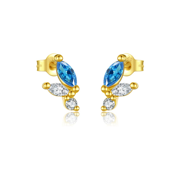S925 Sterling Silver Geometric Style Earrings Inlaid With Zircon Electroplated With Platinum And 18K Gold For Women