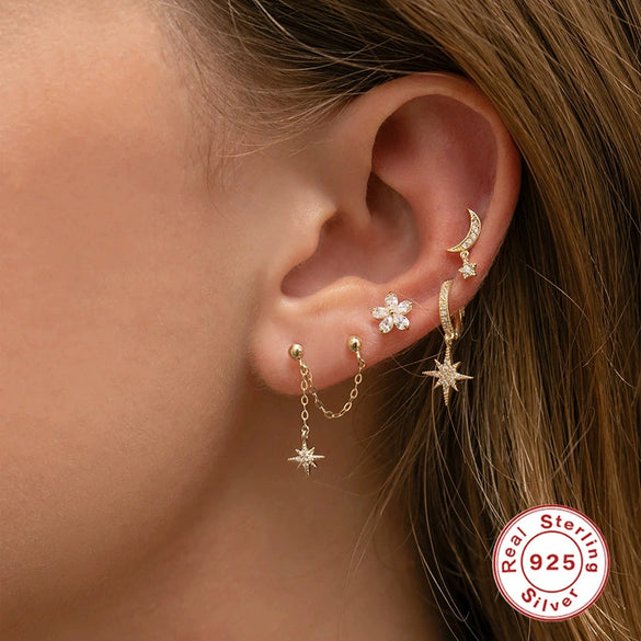S925 Sterling Silver Geometric Style Mix And Match Chain Double Wear Pendant Earrings