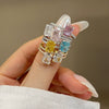 S925 Sterling Silver Geometric Style Rectangular Ring For Women With 8A Ice Flower Zirconium And Artificial High Carbon Diamond Electroplated