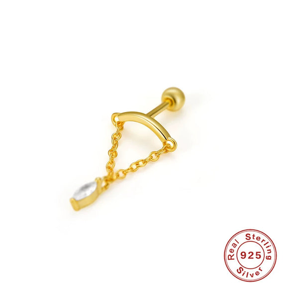 S925 Sterling Silver Geometric Tassel Chain Threaded Piercing Ear Bone Nails Earrings With Environmentally Friendly Electroplating For Women