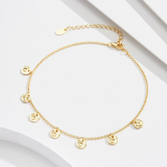 S925 Sterling Silver Geometric Texture Disc Pendant Women's Anklet