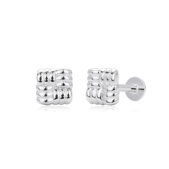 S925 Sterling Silver Geometric Texture Earrings Nose Studs Piercing Jewelry For Women