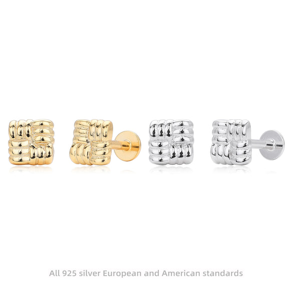S925 Sterling Silver Geometric Texture Earrings Nose Studs Piercing Jewelry For Women