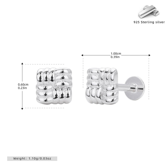 S925 Sterling Silver Geometric Texture Earrings Nose Studs Piercing Jewelry For Women