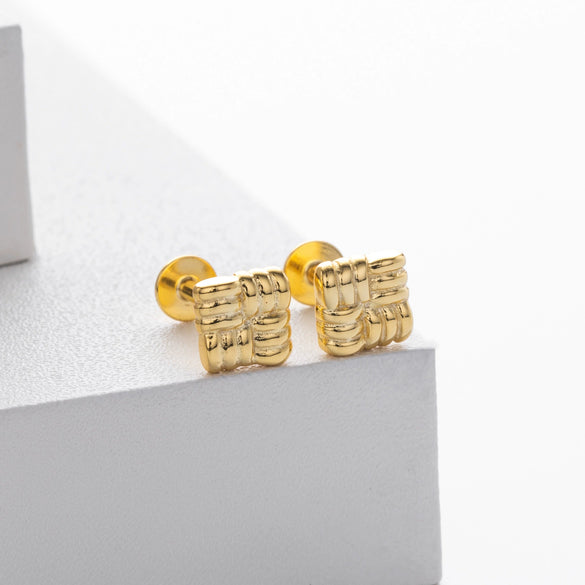 S925 Sterling Silver Geometric Texture Earrings Nose Studs Piercing Jewelry For Women
