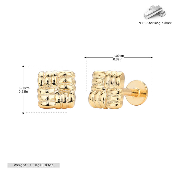 S925 Sterling Silver Geometric Texture Earrings Nose Studs Piercing Jewelry For Women