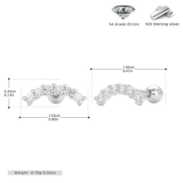 S925 Sterling Silver Geometric Threaded Earrings With Moonset Zirconium Electroplated Light Luxury Style For Women