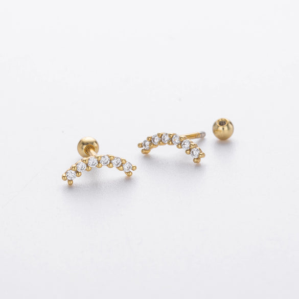 S925 Sterling Silver Geometric Threaded Earrings With Moonset Zirconium Electroplated Light Luxury Style For Women