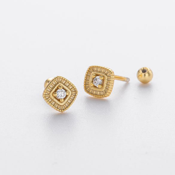 S925 Sterling Silver Geometric Threaded Pierced Earrings For Women Electroplated Fashion Style