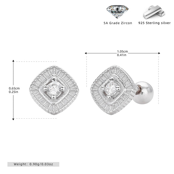 S925 Sterling Silver Geometric Threaded Pierced Earrings For Women Electroplated Fashion Style