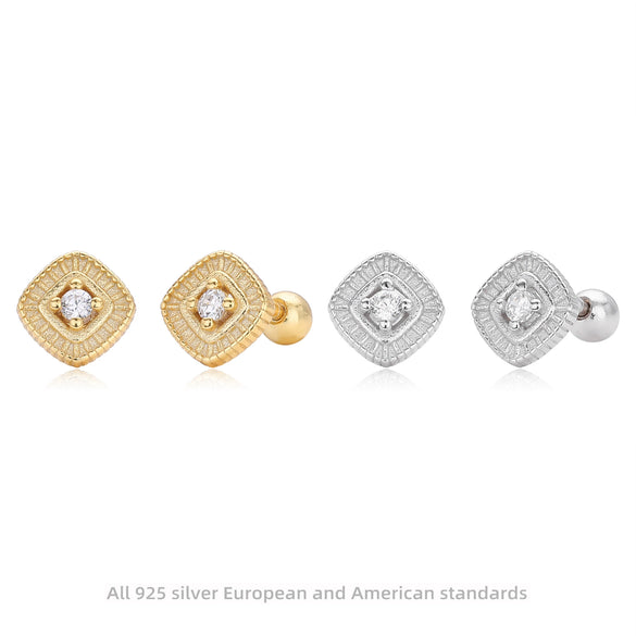 S925 Sterling Silver Geometric Threaded Pierced Earrings For Women Electroplated Fashion Style