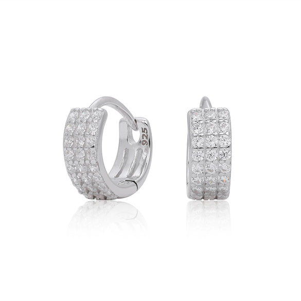 S925 Sterling Silver Geometric Three Row Drill Micro Inlaid Zircon Electroplated Earrings For Women