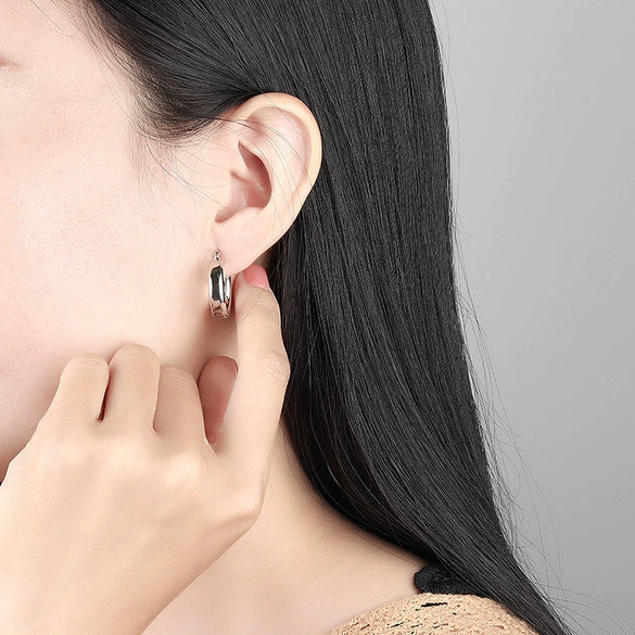 S925 Sterling Silver Geometric Torus Circle Earrings