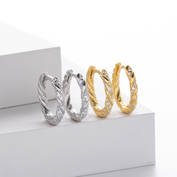 S925 Sterling Silver Geometric Twist Round Women's Earrings With Electroplating