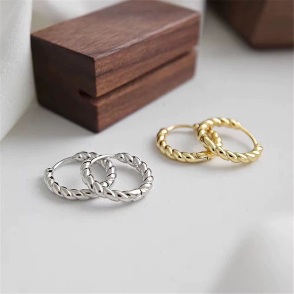 S925 Sterling Silver Geometric Twisted Rope Buckle Earrings For Women Electroplated