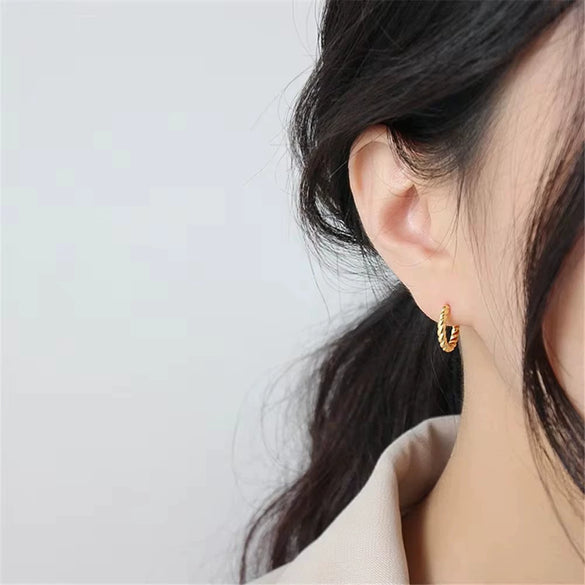 S925 Sterling Silver Geometric Twisted Rope Buckle Earrings For Women Electroplated