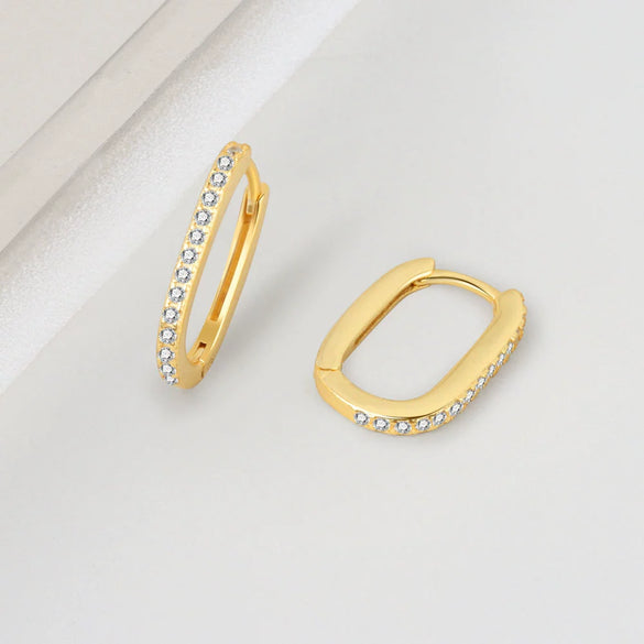 S925 Sterling Silver Geometric U Shaped Earrings With Stone Inlay Electroplated Fashion Earrings For Women
