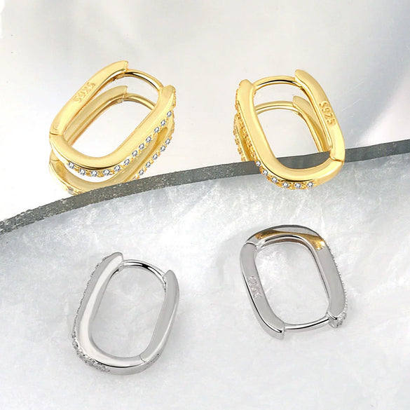 S925 Sterling Silver Geometric U Shaped Earrings With Stone Inlay Electroplated Fashion Earrings For Women