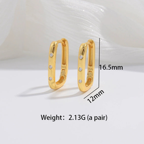 S925 Sterling Silver Geometric Ushaped Zirconiuminlaid Women's Minimalist Earrings